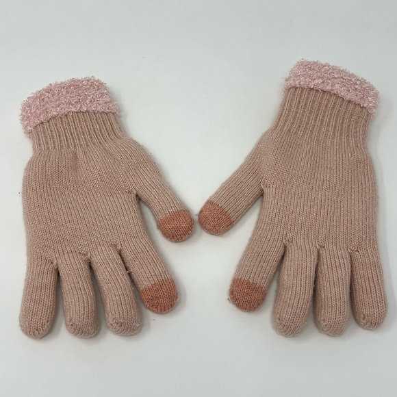 Pink Gloves Touchscreen Knit Ribbed Warm Winter Fuzzy Cuff Cozy Lined Glove Bow - Picture 5 of 17